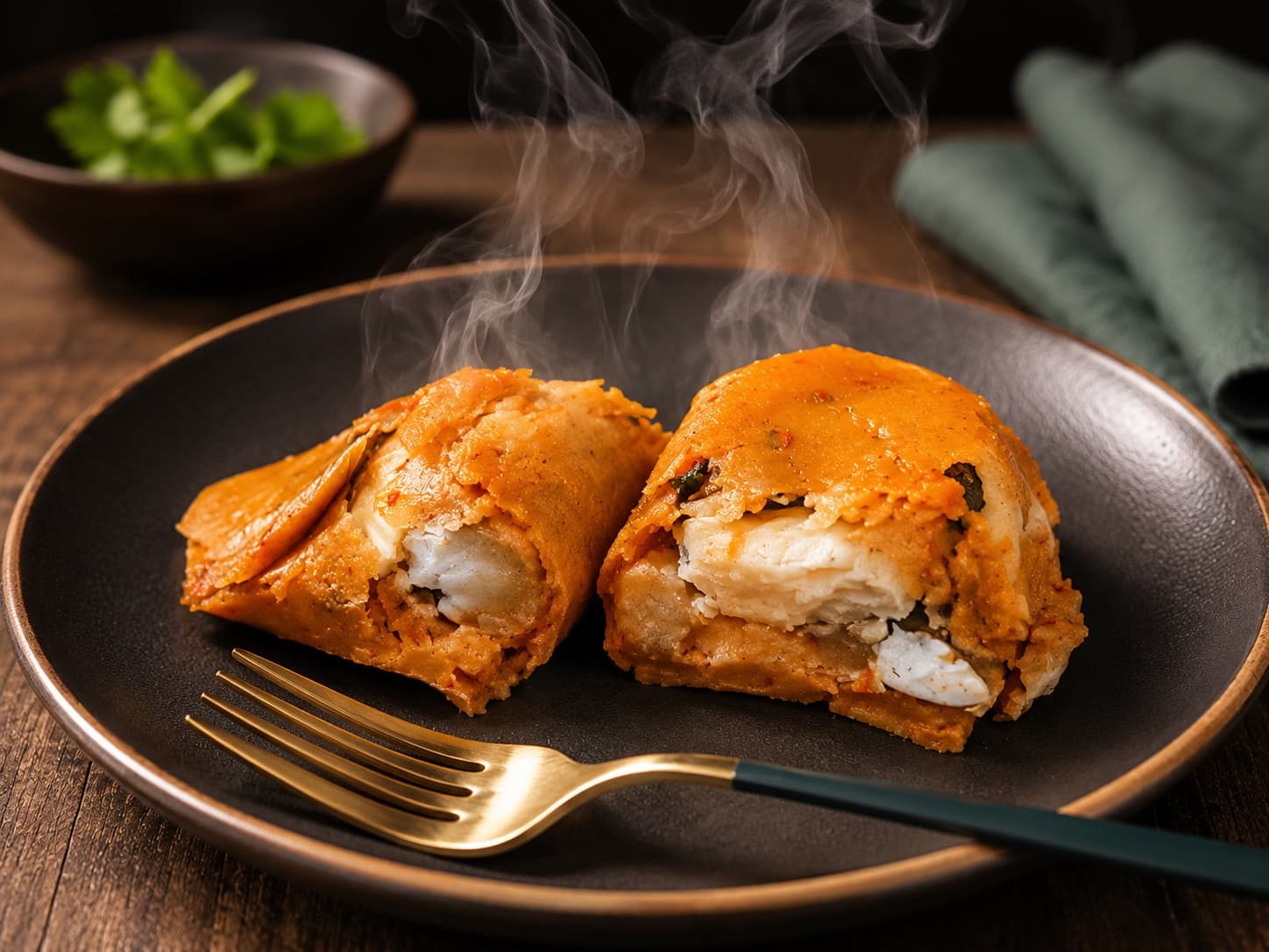 Plated moin-moin with fish filling, steaming